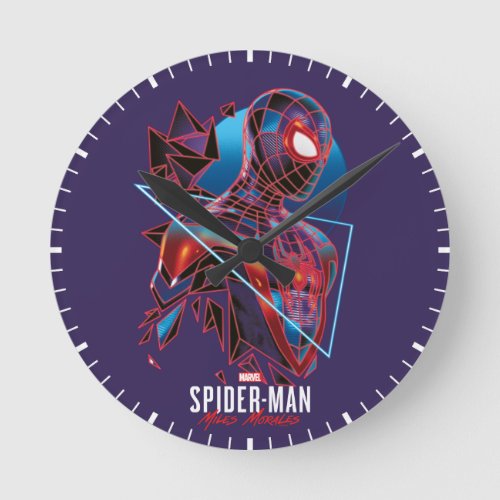 Spider_Man Miles Morales Retro Geometric Shatter Round Clock