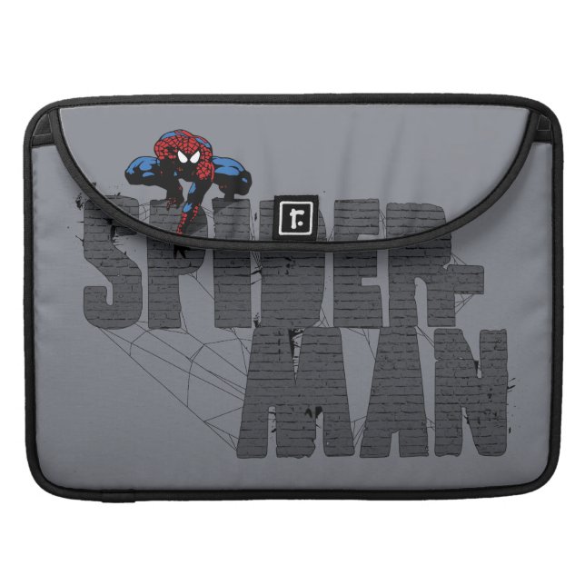 Spider-Man Perched Atop Brick Name MacBook Pro Sleeve (Front Closed)