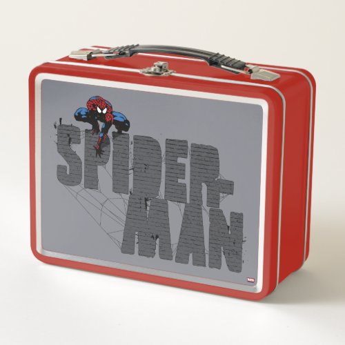 Spider_Man Perched Atop Brick Name Metal Lunch Box