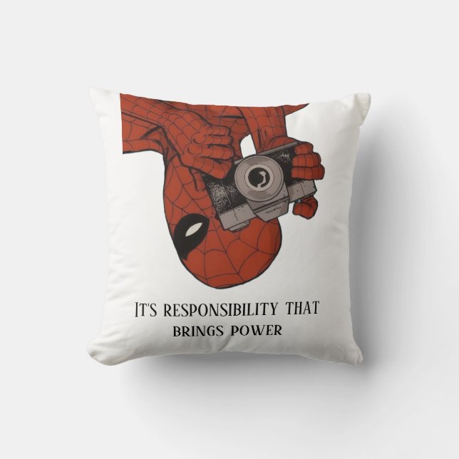 “Spider-Man Photo Camera Blanket Throw Pillow (Front)