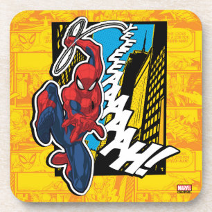 Spider-Man   Pop Art Web-Swinging Comic Panel Beverage Coaster