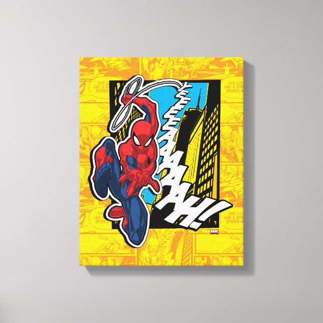 Spider-Man | Pop Art Web-Swinging Comic Panel Canvas Print (Front)