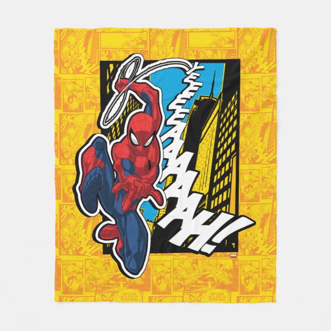 Spider-Man | Pop Art Web-Swinging Comic Panel Fleece Blanket (Front)