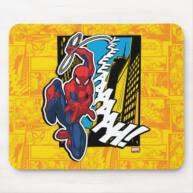 Spider-Man | Pop Art Web-Swinging Comic Panel Mouse Pad (Front)