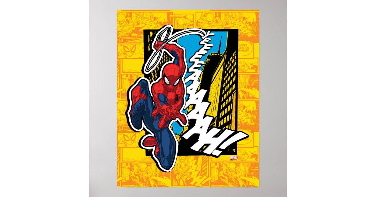 Vant til Anklage bleg Spider-Man | Pop Art Web-Swinging Comic Panel Poster | Zazzle