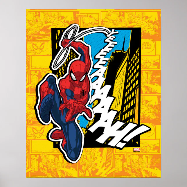 Spider-Man | Pop Art Web-Swinging Comic Panel Poster | Zazzle