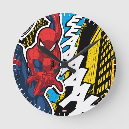 Spider_Man  Pop Art Web_Swinging Comic Panel Round Clock