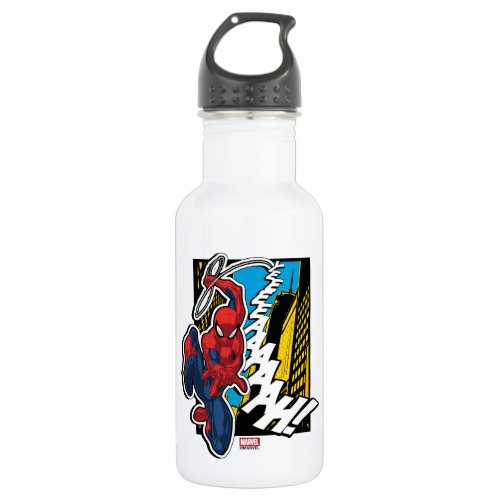 Spider_Man  Pop Art Web_Swinging Comic Panel Stainless Steel Water Bottle