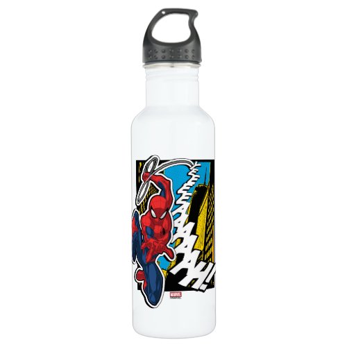 Spider_Man  Pop Art Web_Swinging Comic Panel Stainless Steel Water Bottle