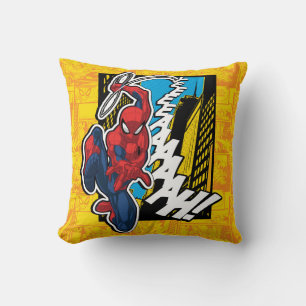 Spider-Man Pop Art Web-Swinging Comic Panel Throw Pillow