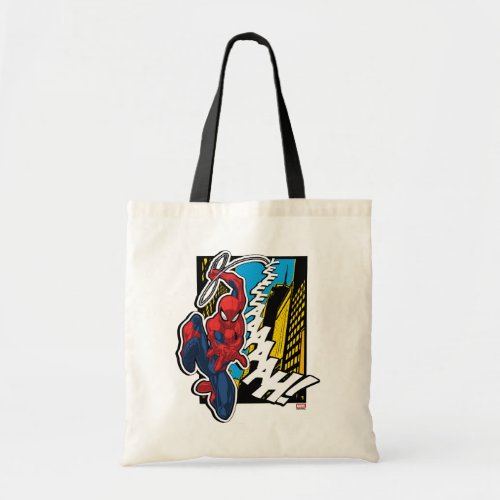 Spider_Man  Pop Art Web_Swinging Comic Panel Tote Bag