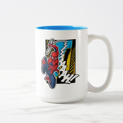 Spider_Man  Pop Art Web_Swinging Comic Panel Two_Tone Coffee Mug