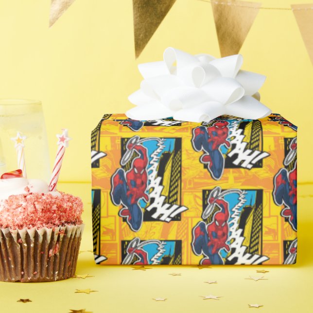 Spider-Man | Pop Art Web-Swinging Comic Panel Wrapping Paper (Birthday Party)