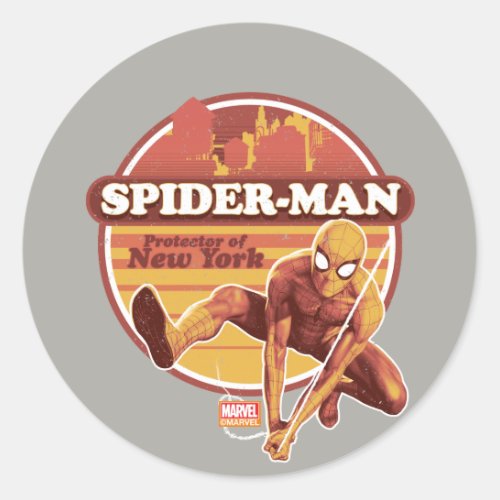 Spider_Man  Retro Protector Of New York Graphic Classic Round Sticker