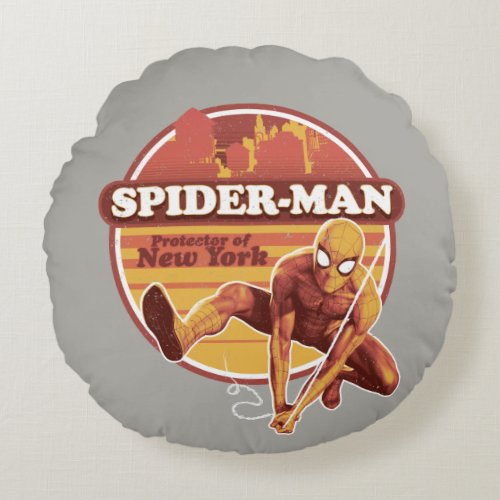 Spider_Man  Retro Protector Of New York Graphic Round Pillow