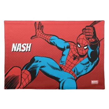 Spider-man Retro Swinging Kick | Add Your Name Cloth Placemat by marvelclassics at Zazzle