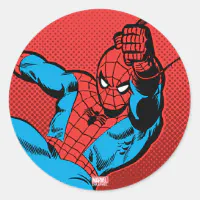 Spider-Man Retro Swinging Kick Classic Round Sticker, Zazzle