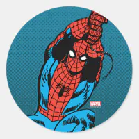 Spider-Man Retro Swinging Kick Classic Round Sticker, Zazzle