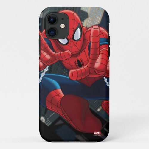 Spider_Man Shooting Web High Above City iPhone 11 Case