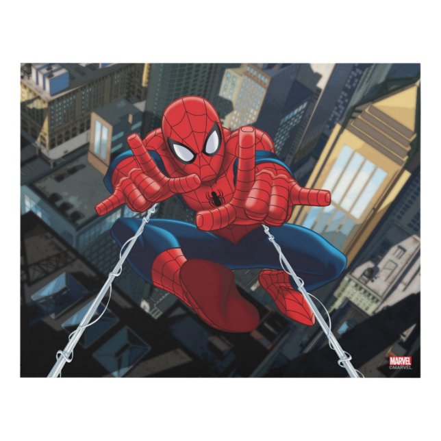 Spider-Man Shooting Web High Above City Panel Wall Art (Front)