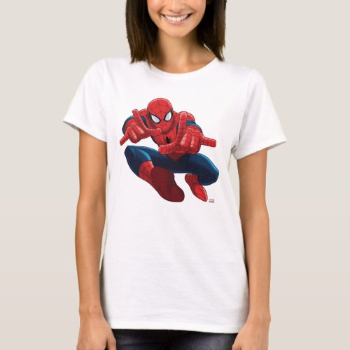 Spider_Man Shooting Web High Above City T_Shirt