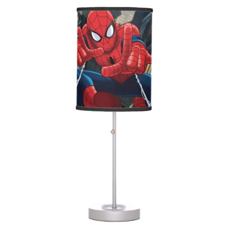 Spider-man Shooting Web High Above City Table Lamp