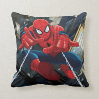 Spider-Man Shooting Web High Above City Throw Pillow