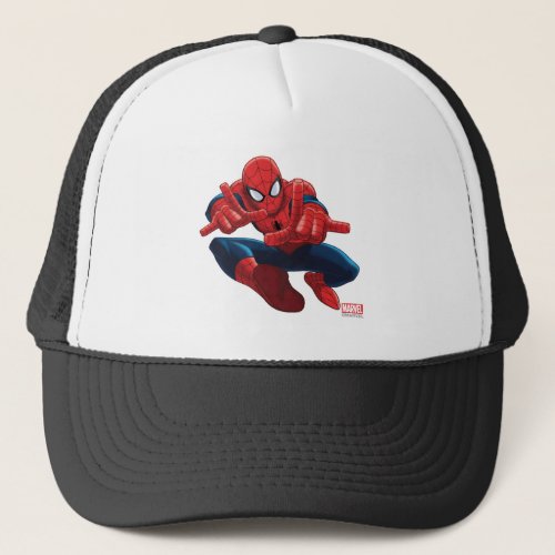 Spider_Man Shooting Web High Above City Trucker Hat