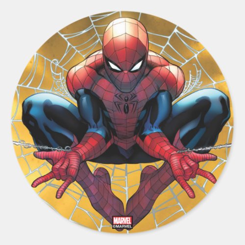 Spider_Man  Sitting In A Web Classic Round Sticker