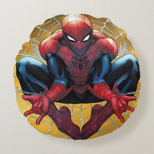 Spider_Man  Sitting In A Web Round Pillow