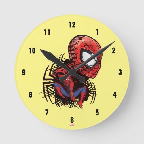 Spider_Man Sketched Marker Drawing Round Clock