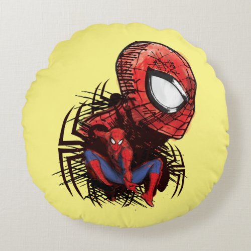 Spider_Man Sketched Marker Drawing Round Pillow