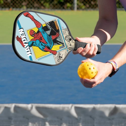 Spider_Man Swinging Out Of Comic Panels Pickleball Paddle
