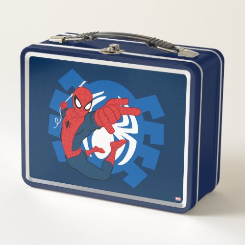 Spider_Man Swinging Over Blue Logo Metal Lunch Box