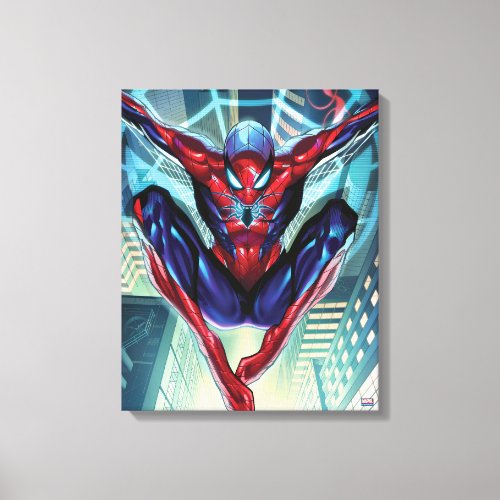 Spider_Man  Swinging Over City Glow Canvas Print