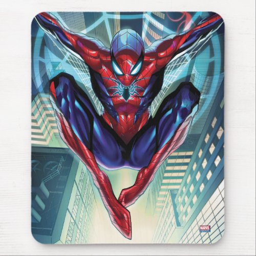 Spider_Man  Swinging Over City Glow Mouse Pad