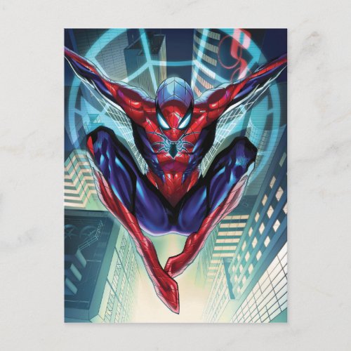 Spider_Man  Swinging Over City Glow Postcard