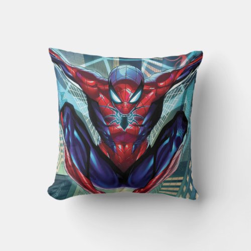 Spider_Man  Swinging Over City Glow Throw Pillow