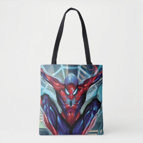 Spider_Man  Swinging Over City Glow Tote Bag