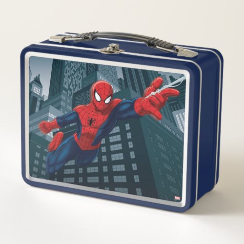 Spider_Man Swinging Through Downtown Metal Lunch Box