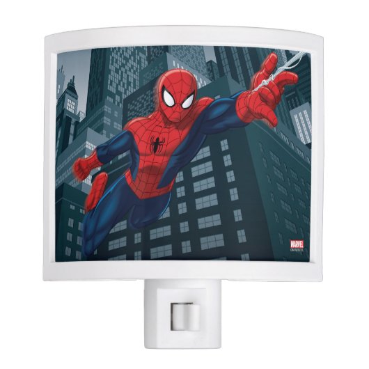 Spider-Man Swinging Through Downtown Night Light (Front)
