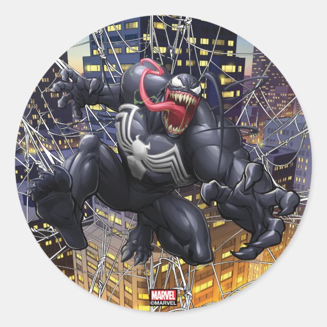 Spider-Man | Venom Leaping Forward Classic Round Sticker (Front)