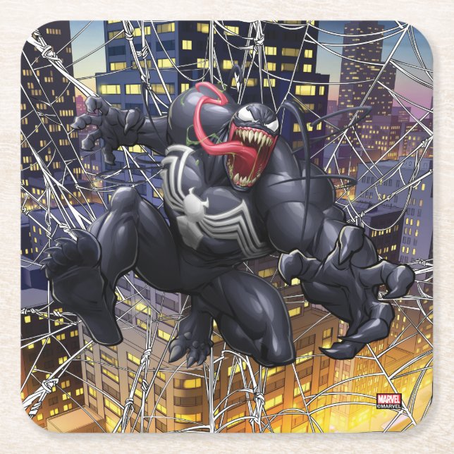 Spider-Man | Venom Leaping Forward Square Paper Coaster (Front)