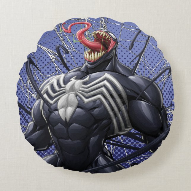 Spider-Man | Venom Symbiote Lashing Out Round Pillow (Front)