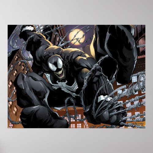 Spider_Man  Venom Web Swinging At Night Poster