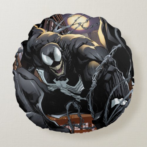 Spider_Man  Venom Web Swinging At Night Round Pillow