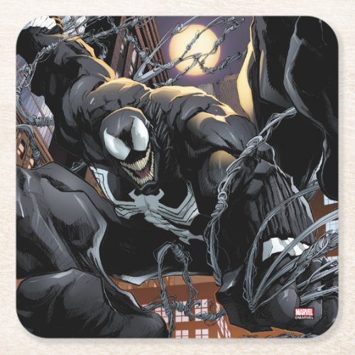 Spider_Man  Venom Web Swinging At Night Square Paper Coaster