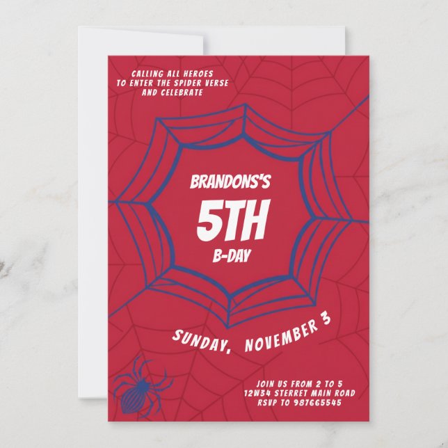 Spider man Web Birthday Superhero Theme Kids Party Invitation (Front)
