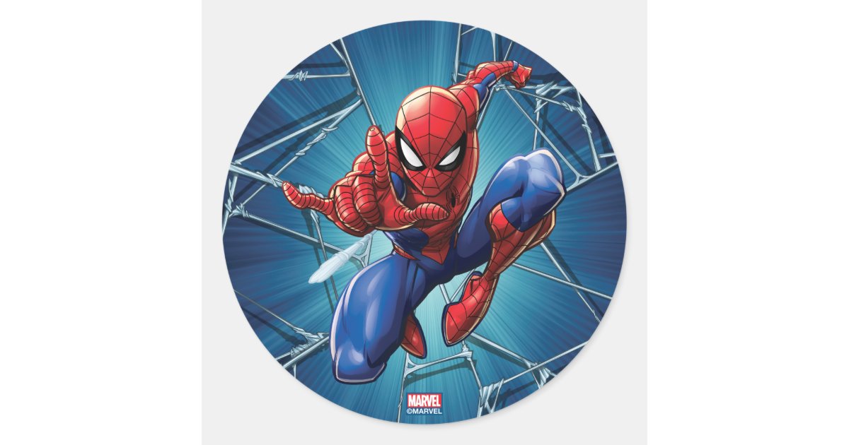Spider-Man | Web-Shooting Leap Classic Round Sticker | Zazzle