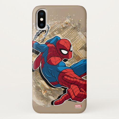 Spider_Man Web Slinging Above Grunge City iPhone X Case